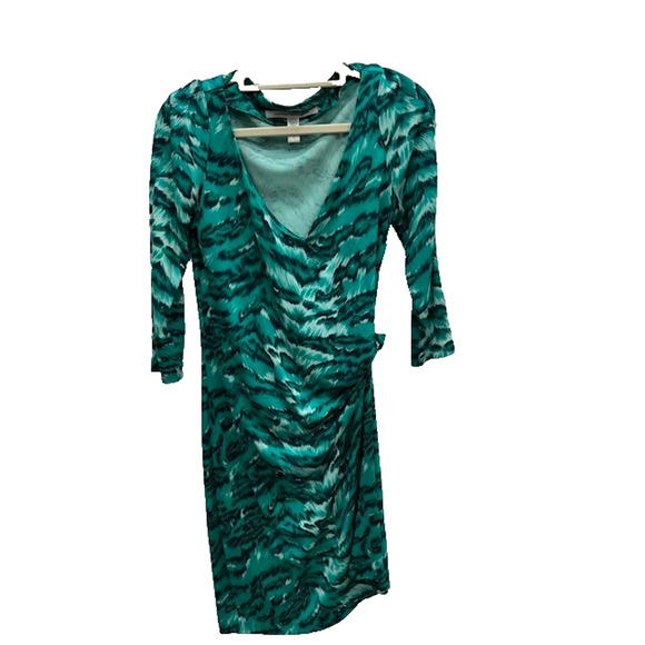 Diane Von Furstenberg Women's Oletta‎ Tiger Faux Wrap Dress Green Black Size 2